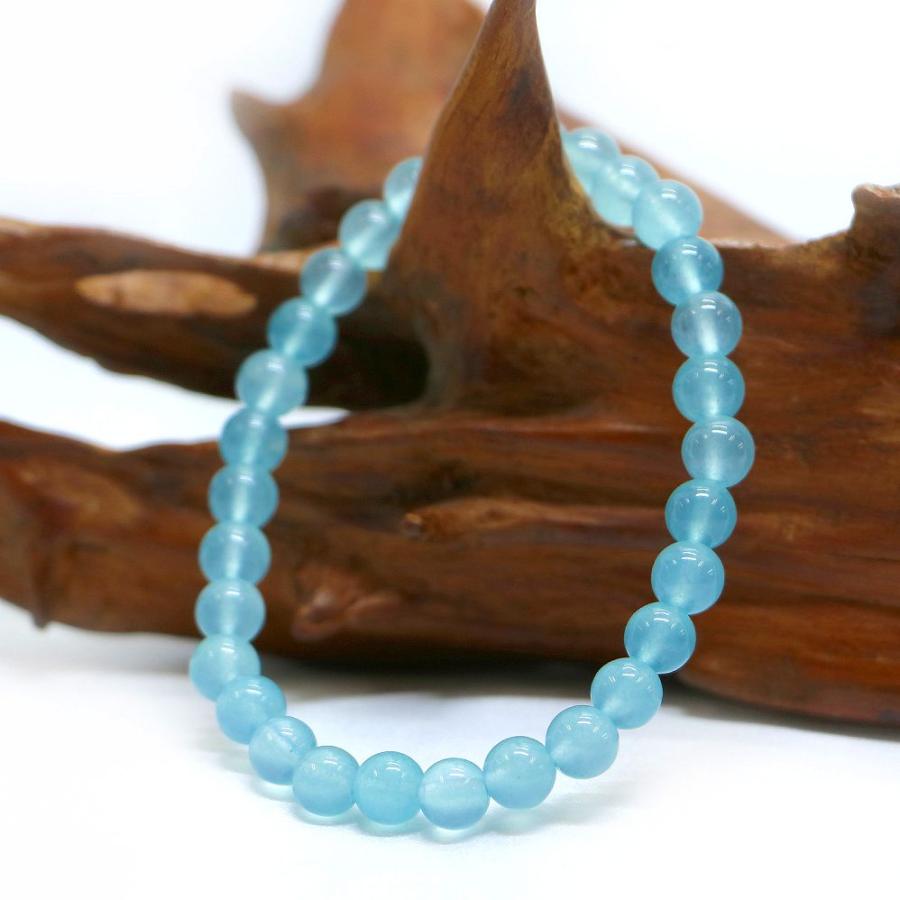 パワーストーン 天然石 ブレスレット カラージェード(ブルー・染め) 丸玉 6mm 数珠 念珠 Bracelet お試し価格 |  | 03