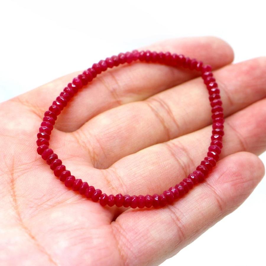 パワーストーン 天然石 ブレスレット カラージェード(レッド・染め) ボタンカット 2×4mm 数珠 念珠 Bracelet お試し価格 |  | 04