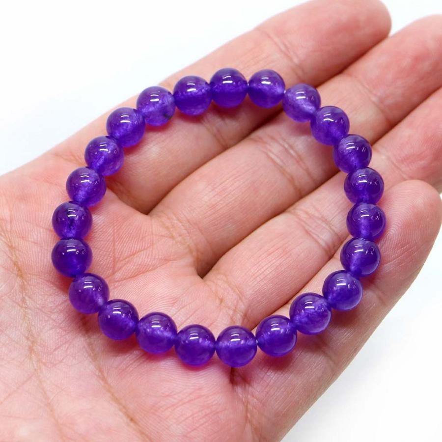 パワーストーン 天然石 ブレスレット カラージェード(パープル・染め) 丸玉 8mm 数珠 念珠 Bracelet お試し価格 |  | 04