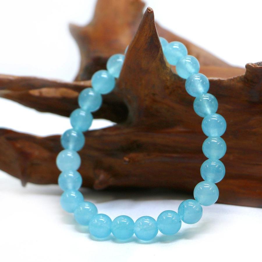 パワーストーン 天然石 ブレスレット カラージェード(ブルー・染め) 丸玉 8mm 数珠 念珠 Bracelet お試し価格 |  | 03