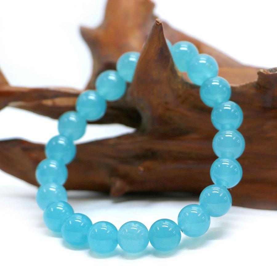 パワーストーン 天然石 ブレスレット カラージェード(ブルー・染め) 丸玉 10mm 数珠 念珠 Bracelet お試し価格 |  | 03
