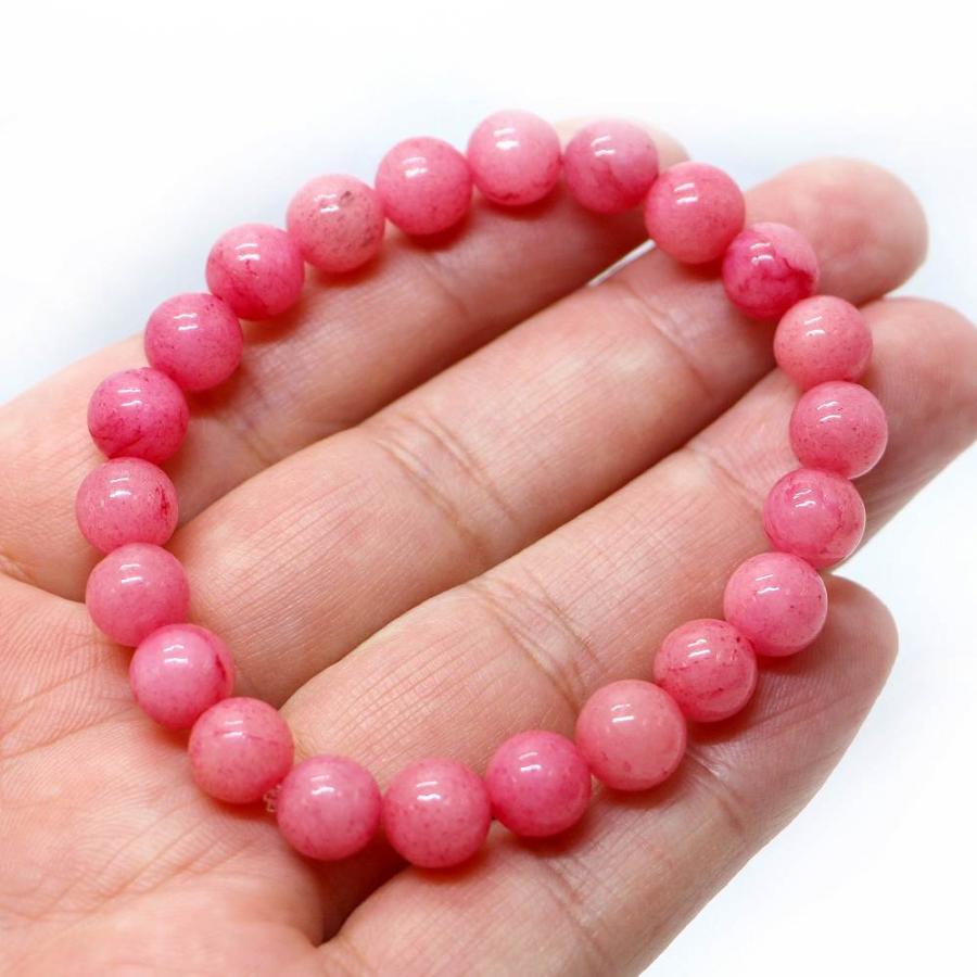 パワーストーン 天然石 ブレスレット カラージェード(ローズピンク・染め) 丸玉 8mm 数珠 念珠 Bracelet お試し価格 |  | 04