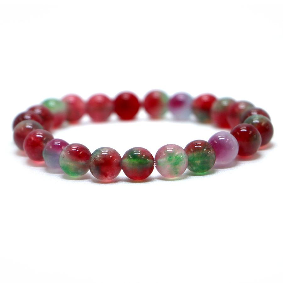 パワーストーン 天然石 ブレスレット カラージェード(ウォーターメロン・染め) 丸玉 8mm 数珠 念珠 Bracelet お試し価格 | 