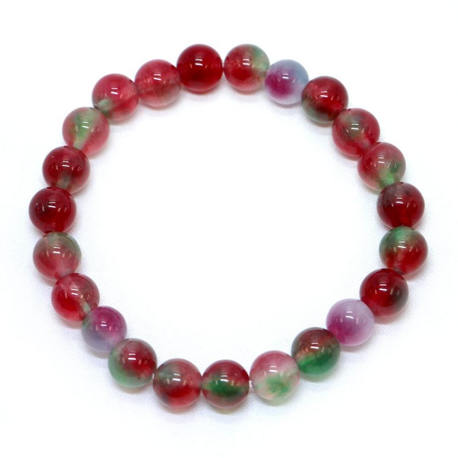 パワーストーン 天然石 ブレスレット カラージェード(ウォーターメロン・染め) 丸玉 8mm 数珠 念珠 Bracelet お試し価格 |  | 01