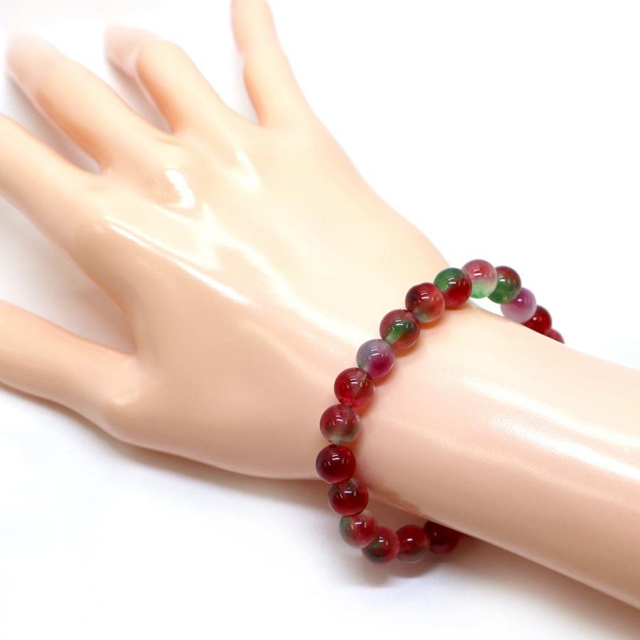 パワーストーン 天然石 ブレスレット カラージェード(ウォーターメロン・染め) 丸玉 8mm 数珠 念珠 Bracelet お試し価格 |  | 02