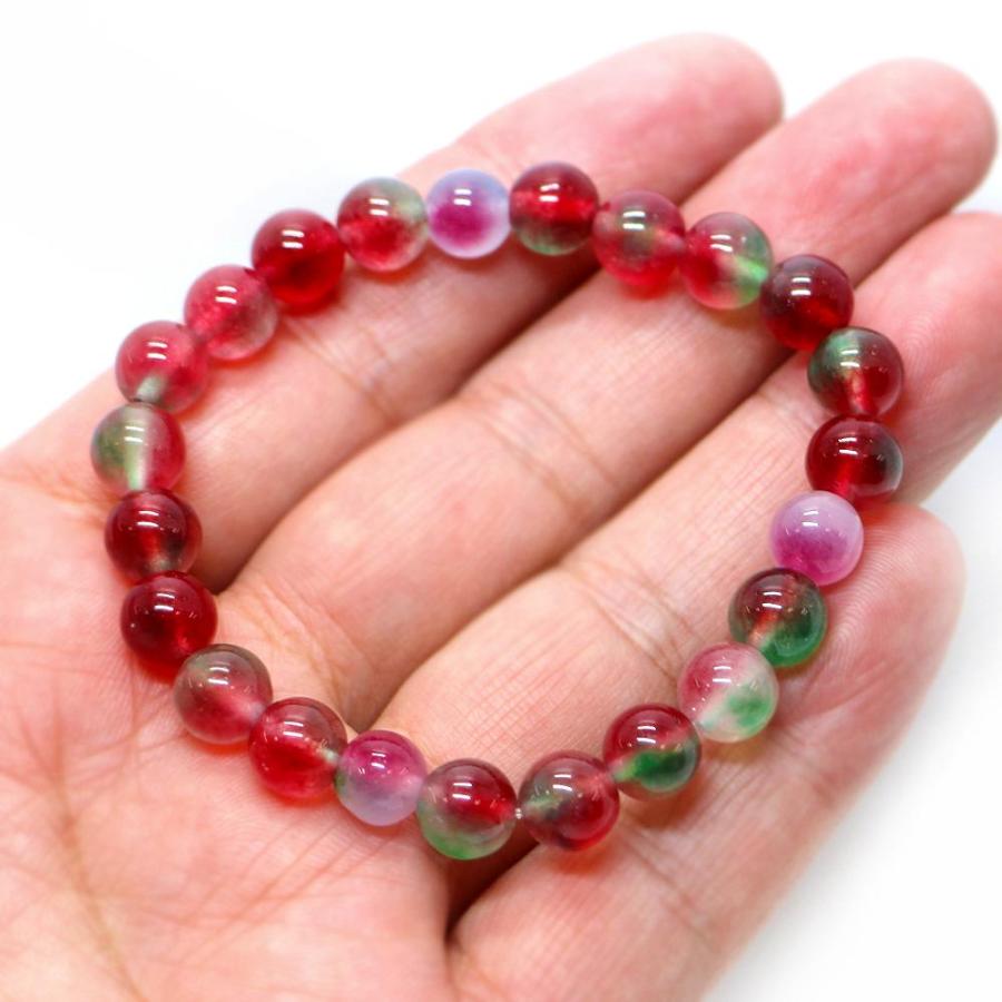 パワーストーン 天然石 ブレスレット カラージェード(ウォーターメロン・染め) 丸玉 8mm 数珠 念珠 Bracelet お試し価格 |  | 04