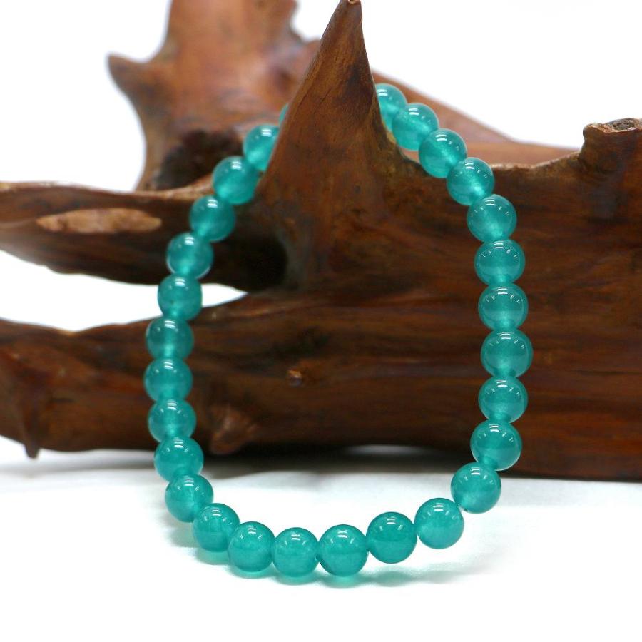 パワーストーン 天然石 ブレスレット カラージェード(アクアブルー・染め) 丸玉 6mm 数珠 念珠 Bracelet お試し価格 |  | 03