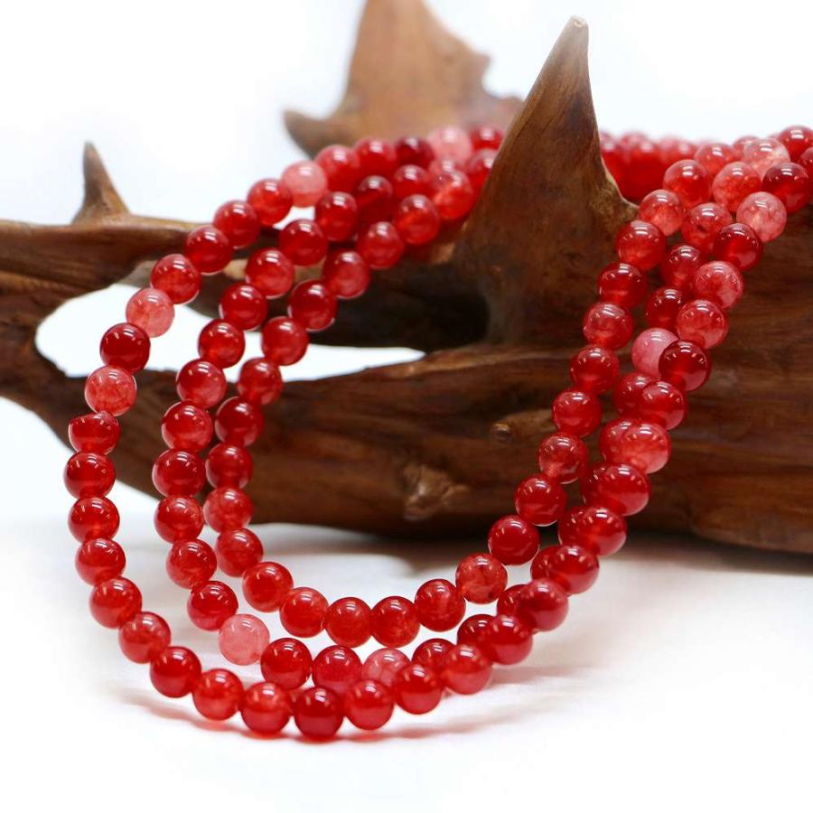 パワーストーン 天然石 ブレスレット カラージェード(チェリーレッド・染め) 丸玉 6mm 数珠 念珠 Bracelet お試し価格 |  | 11
