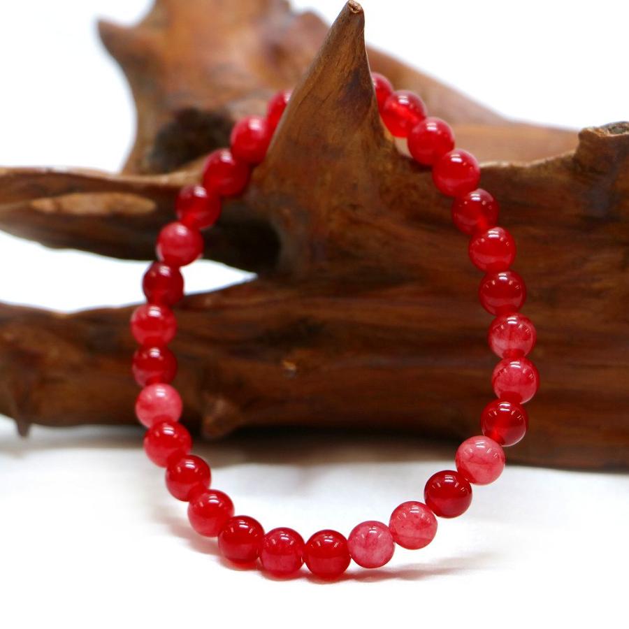 パワーストーン 天然石 ブレスレット カラージェード(チェリーレッド・染め) 丸玉 6mm 数珠 念珠 Bracelet お試し価格 |  | 03