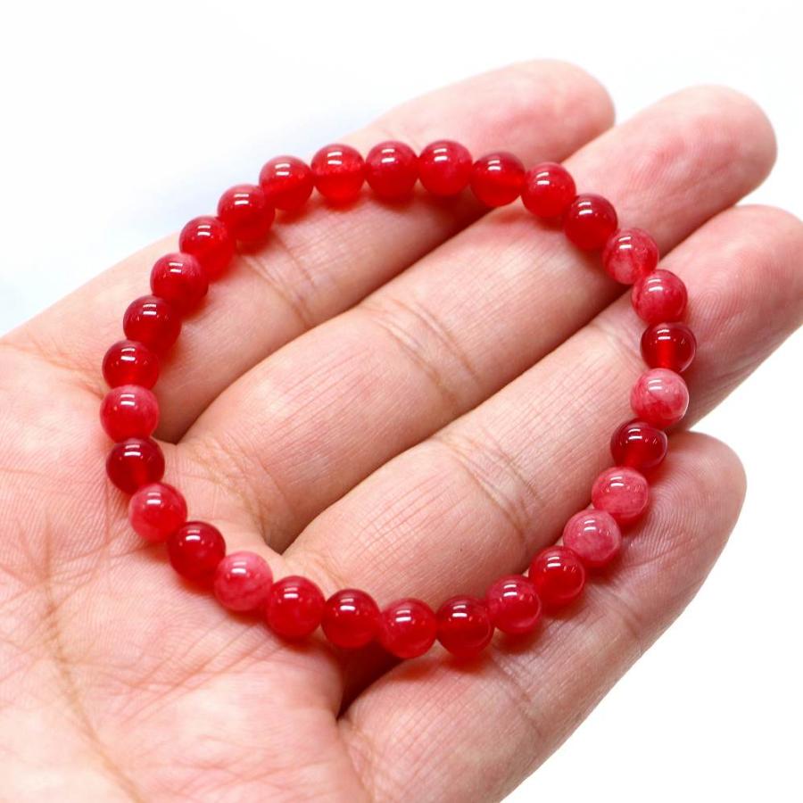 パワーストーン 天然石 ブレスレット カラージェード(チェリーレッド・染め) 丸玉 6mm 数珠 念珠 Bracelet お試し価格 |  | 04
