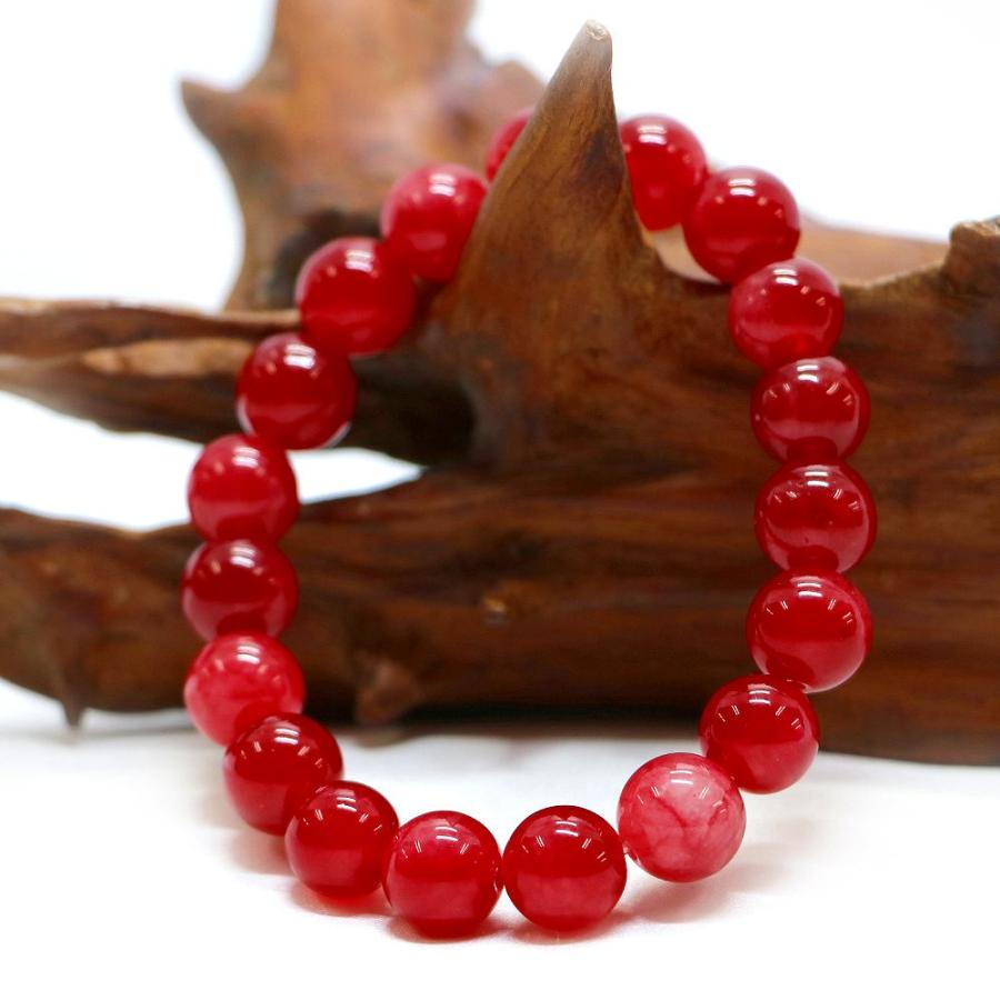 パワーストーン 天然石 ブレスレット カラージェード(チェリーレッド・染め) 丸玉 10mm 数珠 念珠 Bracelet お試し価格 |  | 03