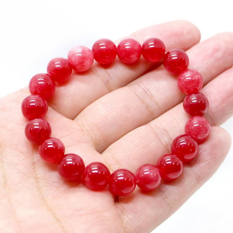パワーストーン 天然石 ブレスレット カラージェード(チェリーレッド・染め) 丸玉 10mm 数珠 念珠 Bracelet お試し価格 |  | 04