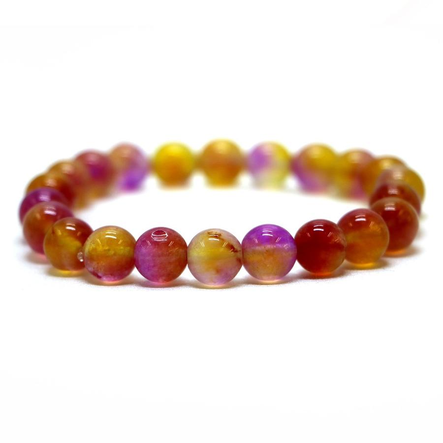 パワーストーン 天然石 ブレスレット カラージェード(イエロー×ピンクMIX・染め) 丸玉 8mm 数珠 念珠 Bracelet お試し価格 | 