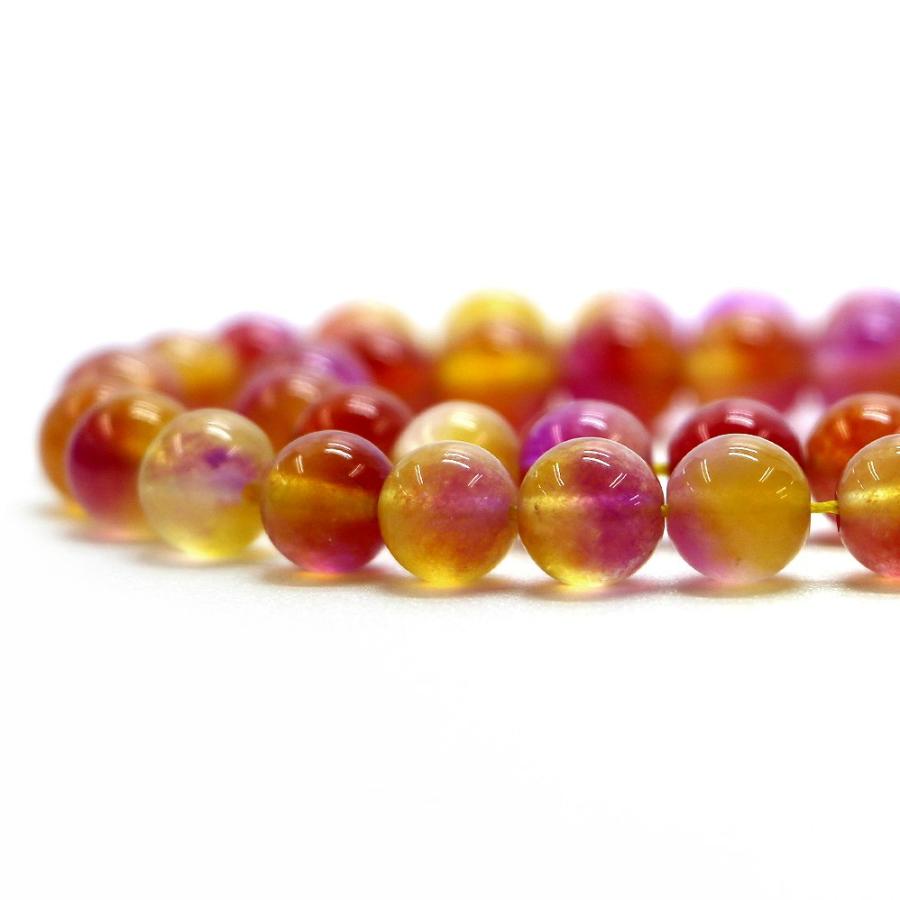 パワーストーン 天然石 ブレスレット カラージェード(イエロー×ピンクMIX・染め) 丸玉 8mm 数珠 念珠 Bracelet お試し価格 |  | 10
