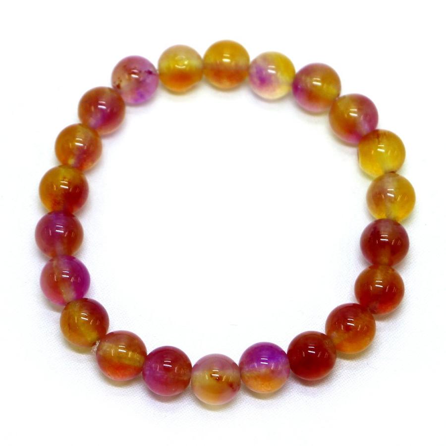 パワーストーン 天然石 ブレスレット カラージェード(イエロー×ピンクMIX・染め) 丸玉 8mm 数珠 念珠 Bracelet お試し価格 |  | 01