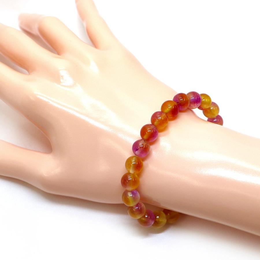 パワーストーン 天然石 ブレスレット カラージェード(イエロー×ピンクMIX・染め) 丸玉 8mm 数珠 念珠 Bracelet お試し価格 |  | 02