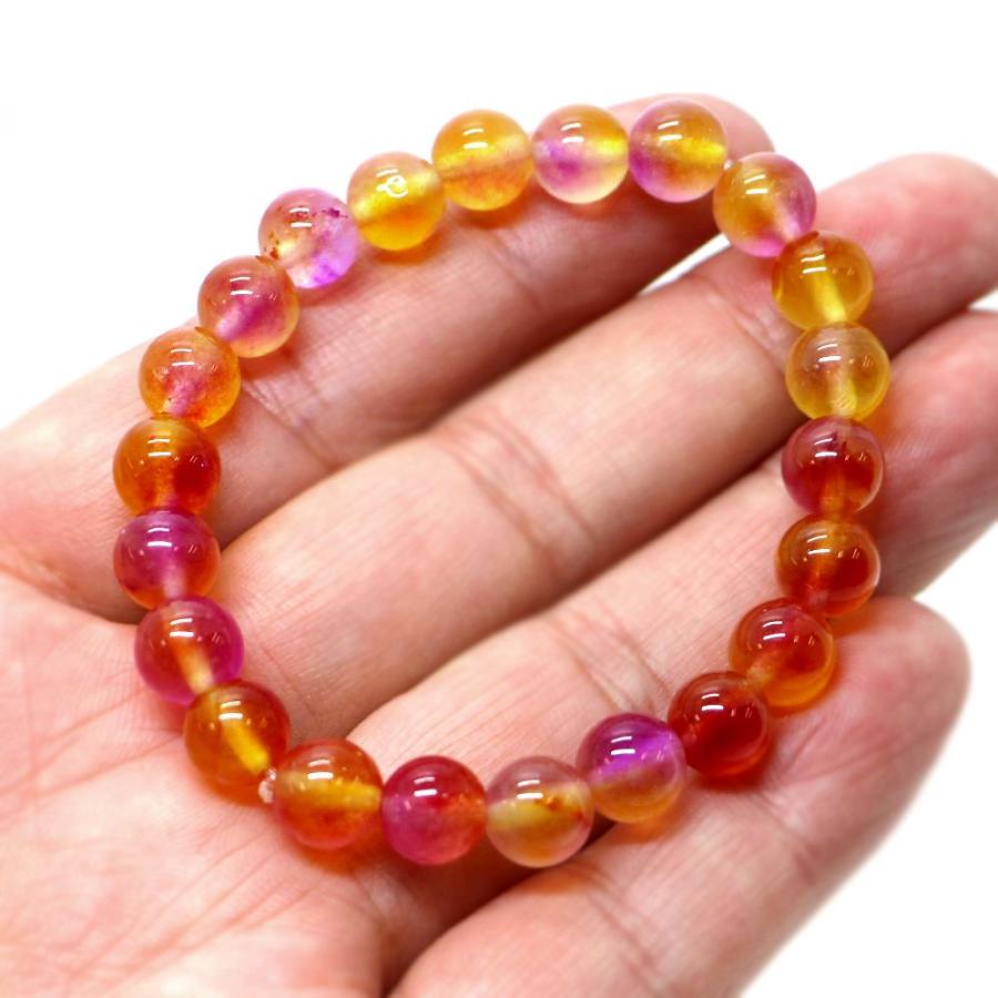 パワーストーン 天然石 ブレスレット カラージェード(イエロー×ピンクMIX・染め) 丸玉 8mm 数珠 念珠 Bracelet お試し価格 |  | 04