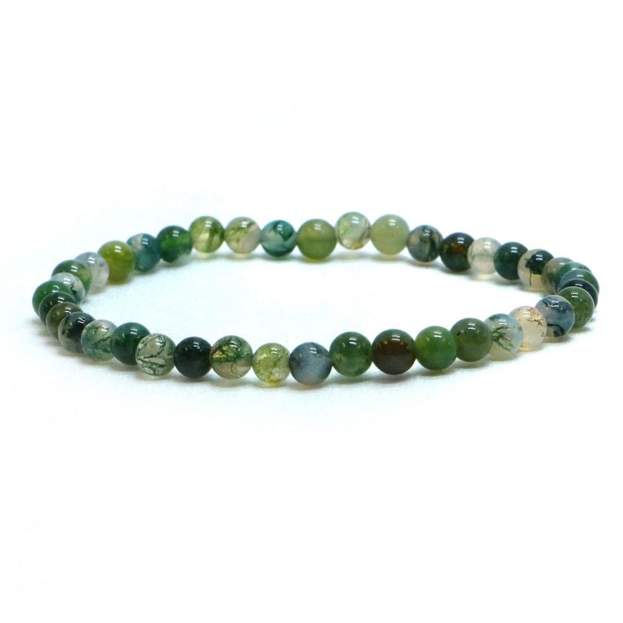 パワーストーン 天然石 ブレスレット モスアゲート 丸玉 4mm〜5mm 数珠 念珠 Bracelet お試し価格 | 