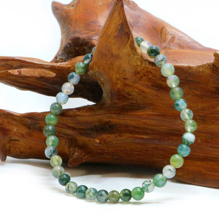 パワーストーン 天然石 ブレスレット モスアゲート 丸玉 4mm〜5mm 数珠 念珠 Bracelet お試し価格 |  | 03