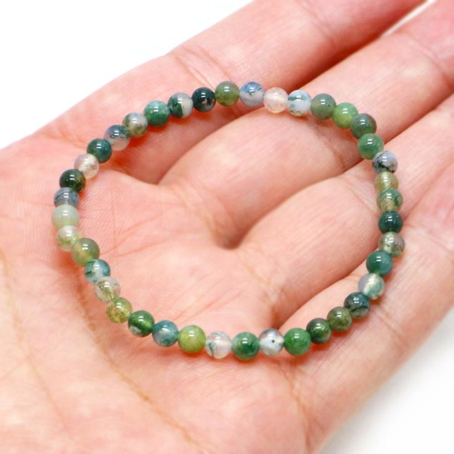 パワーストーン 天然石 ブレスレット モスアゲート 丸玉 4mm〜5mm 数珠 念珠 Bracelet お試し価格 |  | 04