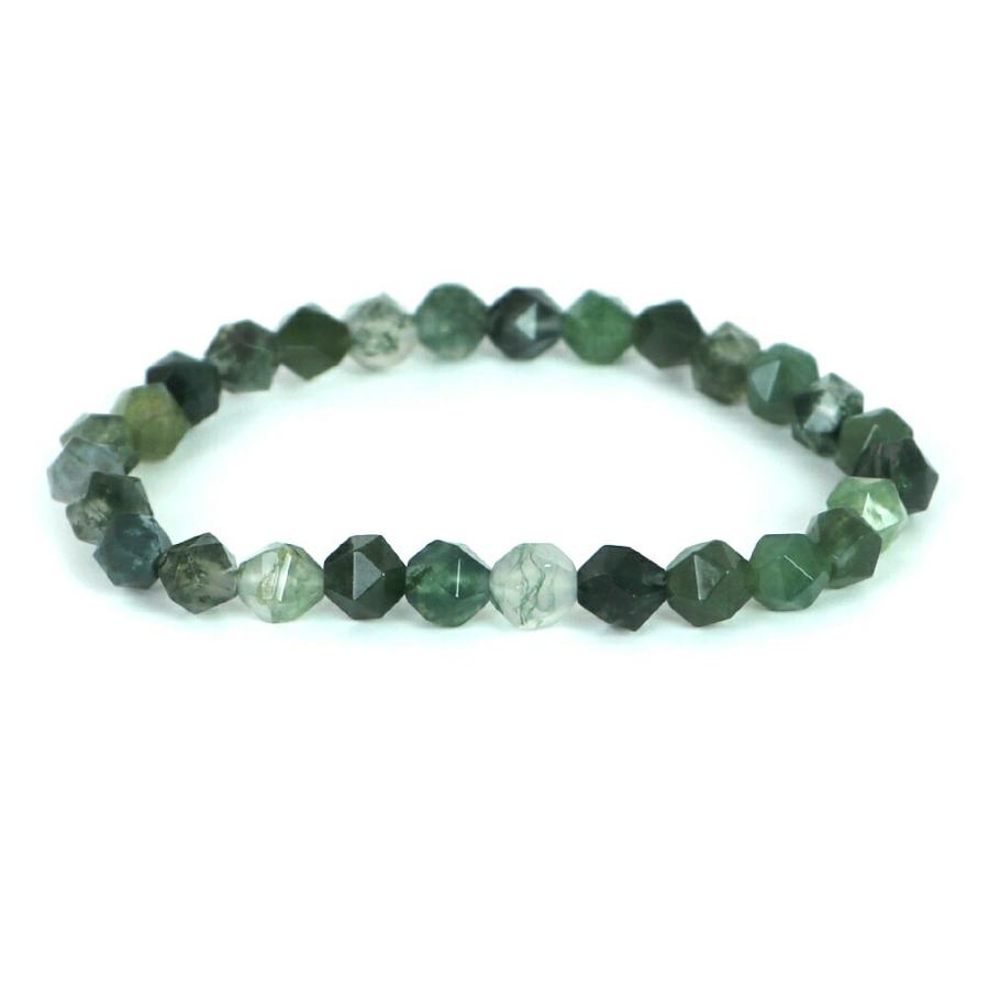 パワーストーン 天然石 ブレスレット モスアゲート ダイヤカット 6mm 数珠 念珠 Bracelet お試し価格 | 