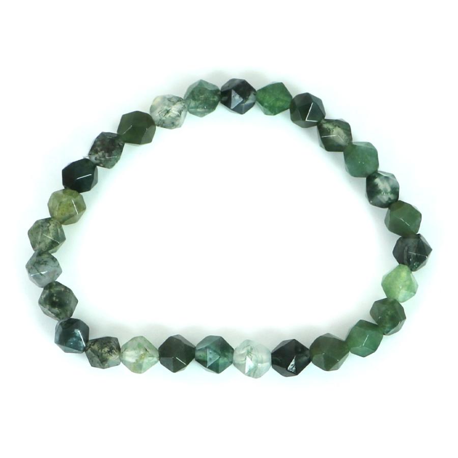パワーストーン 天然石 ブレスレット モスアゲート ダイヤカット 6mm 数珠 念珠 Bracelet お試し価格 |  | 01