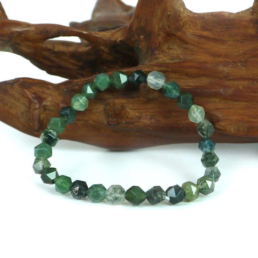 パワーストーン 天然石 ブレスレット モスアゲート ダイヤカット 6mm 数珠 念珠 Bracelet お試し価格 |  | 03