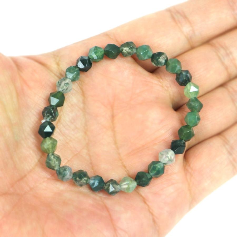 パワーストーン 天然石 ブレスレット モスアゲート ダイヤカット 6mm 数珠 念珠 Bracelet お試し価格 |  | 04