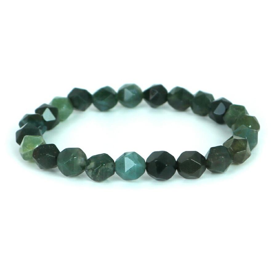 パワーストーン 天然石 ブレスレット モスアゲート ダイヤカット 8mm 数珠 念珠 Bracelet お試し価格 | 
