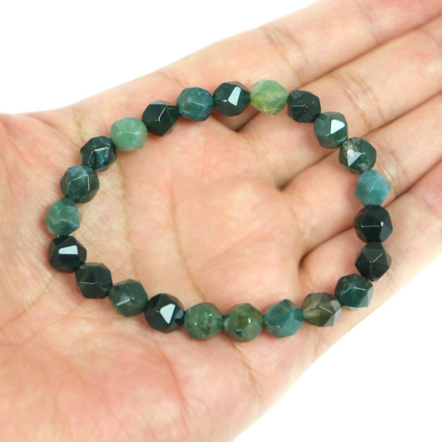 パワーストーン 天然石 ブレスレット モスアゲート ダイヤカット 8mm 数珠 念珠 Bracelet お試し価格 |  | 04