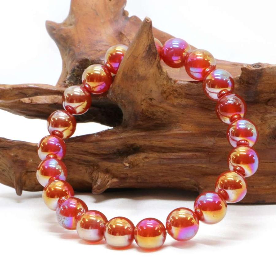 パワーストーン 天然石 ブレスレット レッドアゲートオーラ 丸玉 10mm 数珠 念珠 Bracelet お試し価格 |  | 03
