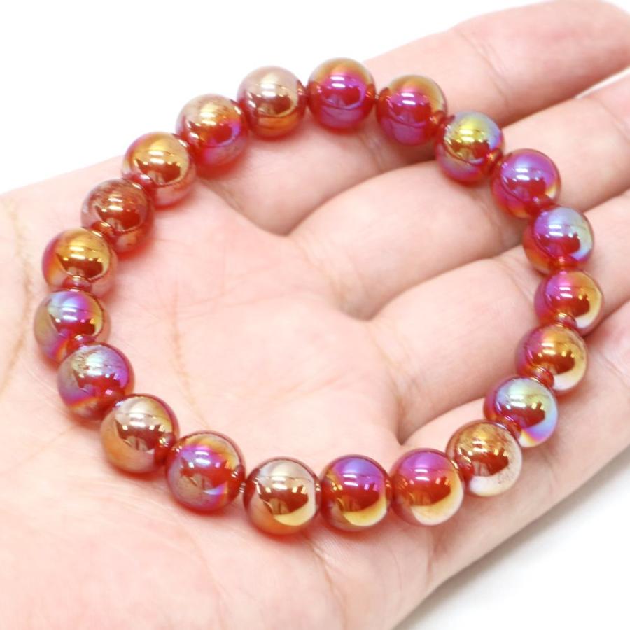 パワーストーン 天然石 ブレスレット レッドアゲートオーラ 丸玉 10mm 数珠 念珠 Bracelet お試し価格 |  | 04
