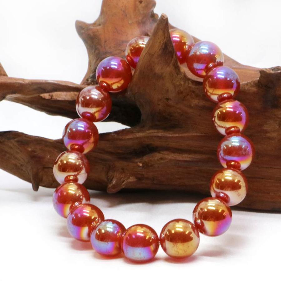 パワーストーン 天然石 ブレスレット レッドアゲートオーラ 丸玉 12mm 数珠 念珠 Bracelet お試し価格 |  | 03