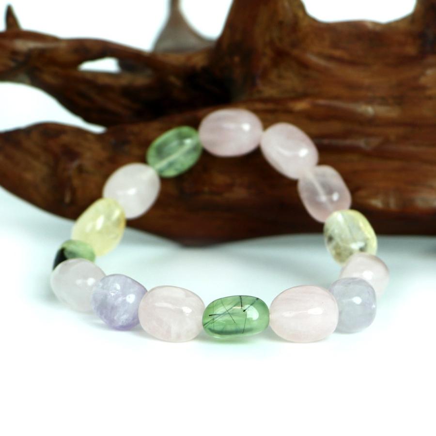 パワーストーン 天然石 ブレスレット ミックスクリスタル タンブル 横幅/約10ｍｍ 数珠 念珠 Bracelet お試し価格 |  | 03
