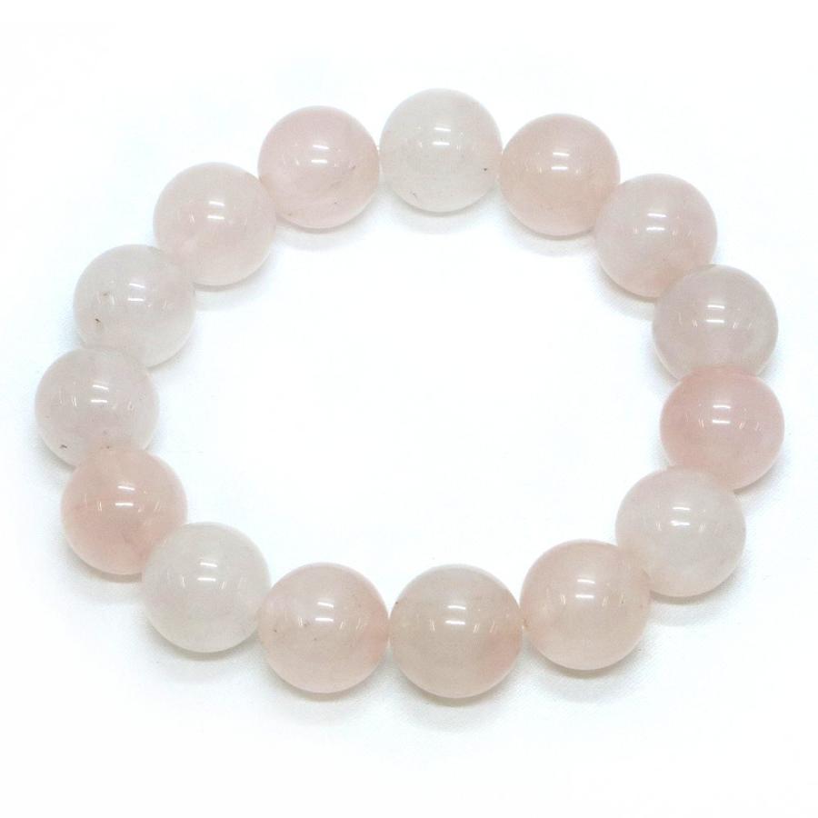 パワーストーン 天然石 ブレスレット ローズクォーツ 丸玉 14〜14.5mm 数珠 念珠 Bracelet お試し価格 |  | 01