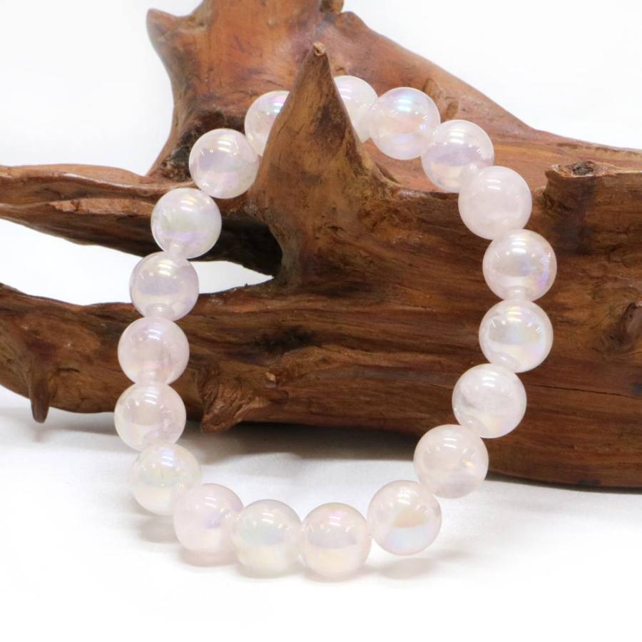 パワーストーン 天然石 ブレスレット ローズクォーツオーラ 丸玉 10mm 数珠 念珠 Bracelet お試し価格 |  | 03