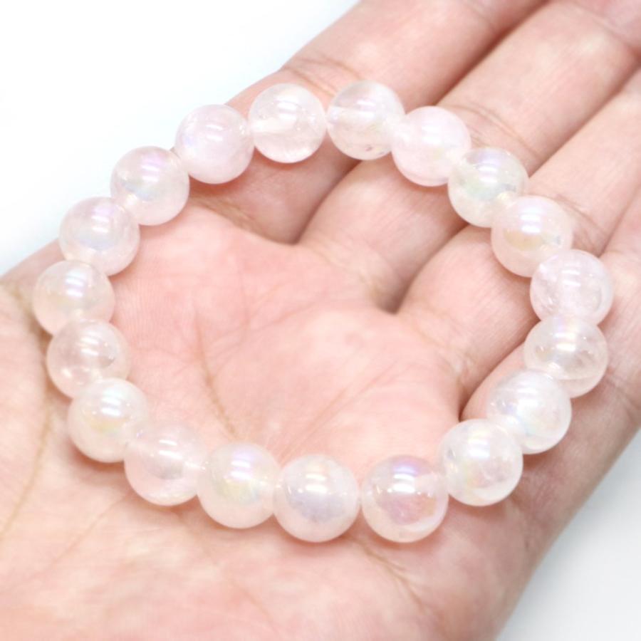 パワーストーン 天然石 ブレスレット ローズクォーツオーラ 丸玉 10mm 数珠 念珠 Bracelet お試し価格 |  | 04