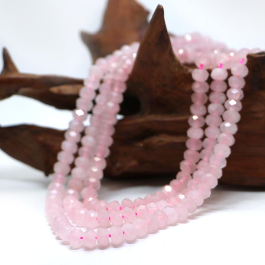 パワーストーン 天然石 ブレスレット ローズクォーツ ボタンカット 4×6mm 数珠 念珠 Bracelet お試し価格 |  | 11