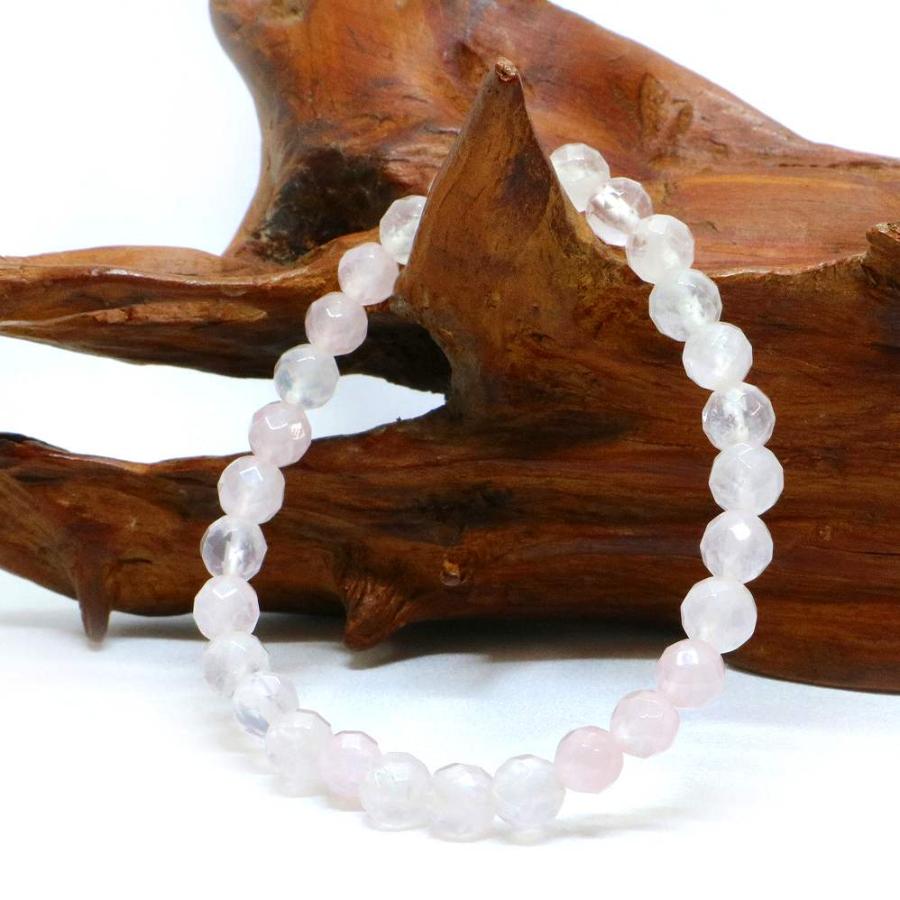 パワーストーン 天然石 ブレスレット ローズクォーツ カット 6mm 数珠 念珠 Bracelet お試し価格 |  | 03