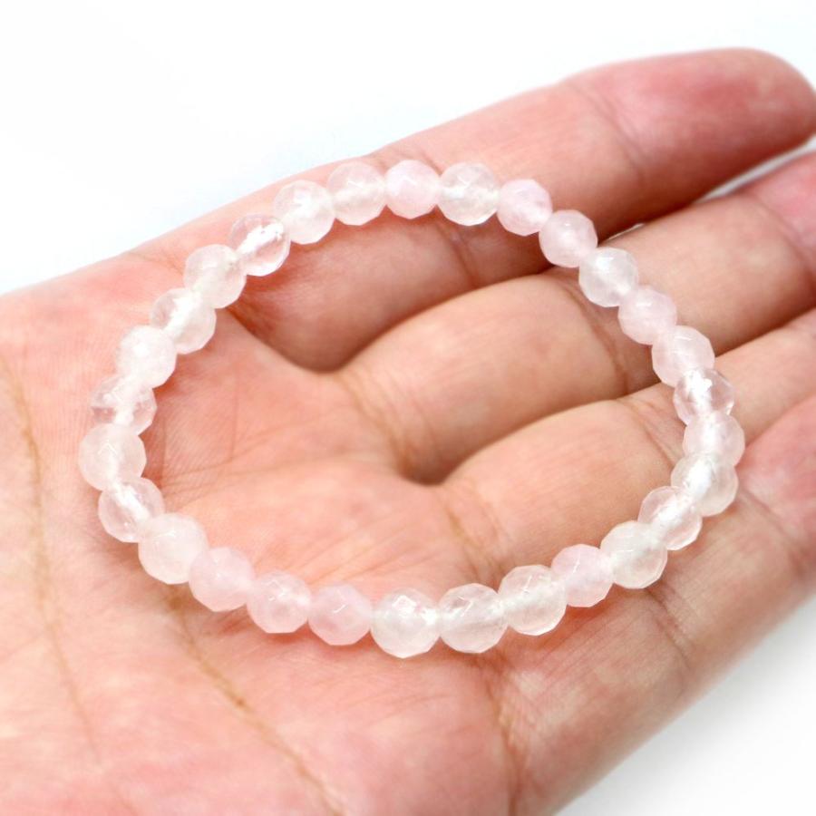 パワーストーン 天然石 ブレスレット ローズクォーツ カット 6mm 数珠 念珠 Bracelet お試し価格 |  | 04