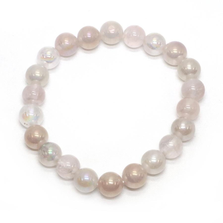 パワーストーン 天然石 ブレスレット ローズクォーツオーラ 丸玉 8mm 数珠 念珠 Bracelet お試し価格 |  | 01