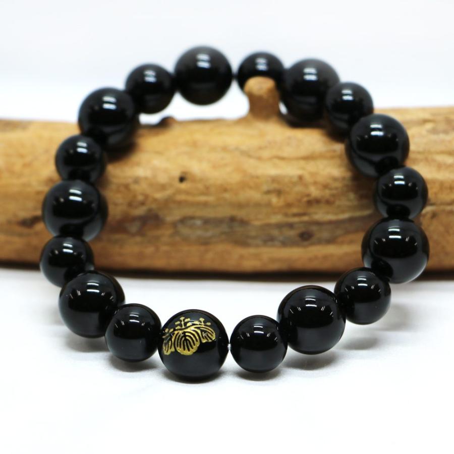 家紋 ブレスレット 12mm オニキス 天然石・パワーストーン・Bracelet |  | 02