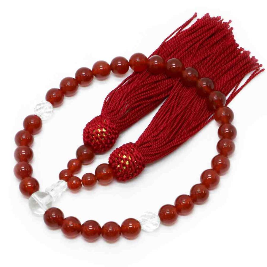 数珠 念珠 じゅず 女性用 天然石 赤瑪瑙 レッドアゲート