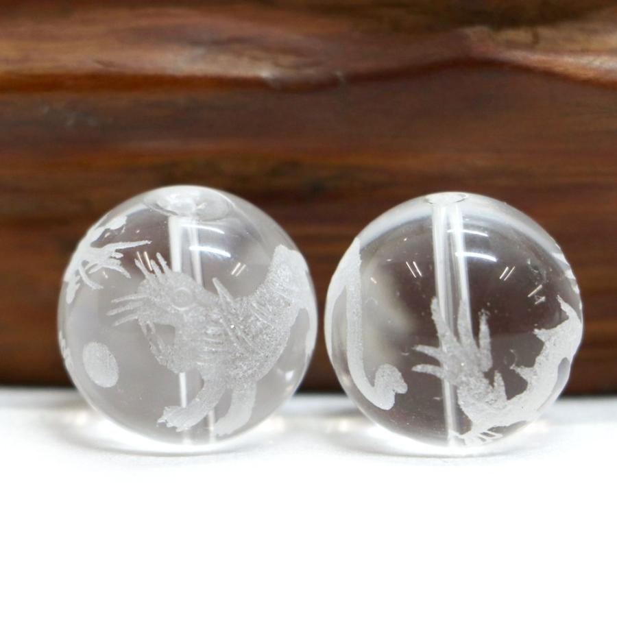 龍＆虎の彫刻入り水晶 14ｍｍ 天然石・パワーストーン |  | 01