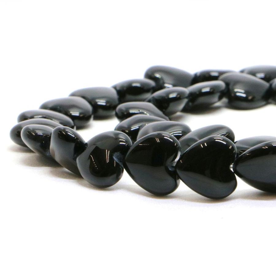 パワーストーン 天然石 ビーズ オニキス ハート 12mm（厚み6mm） 1連 