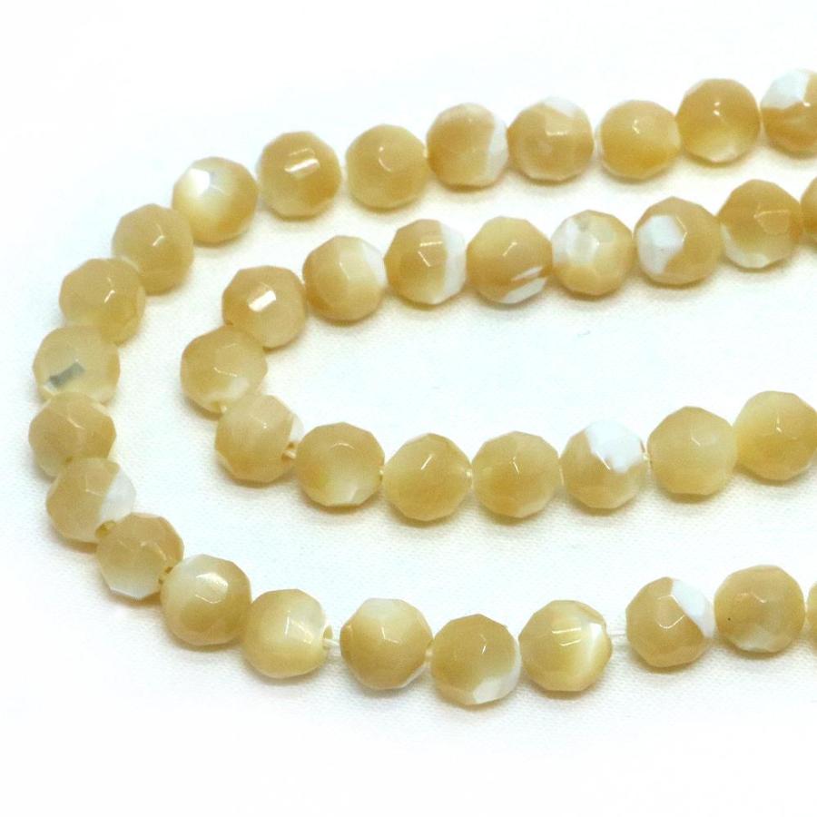 パワーストーン 天然石 ビーズ マザーオブパール （ ベージュ） カット 6mm 1連販売 |  | 01