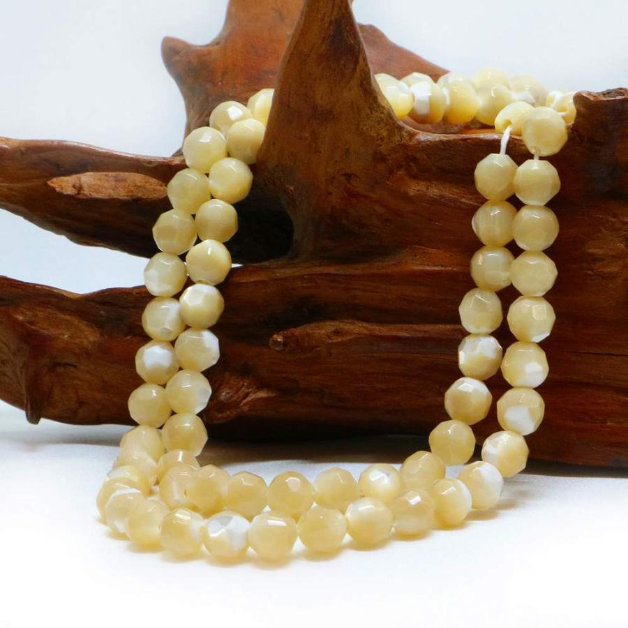 パワーストーン 天然石 ビーズ マザーオブパール （ ベージュ） カット 6mm 1連販売 |  | 02