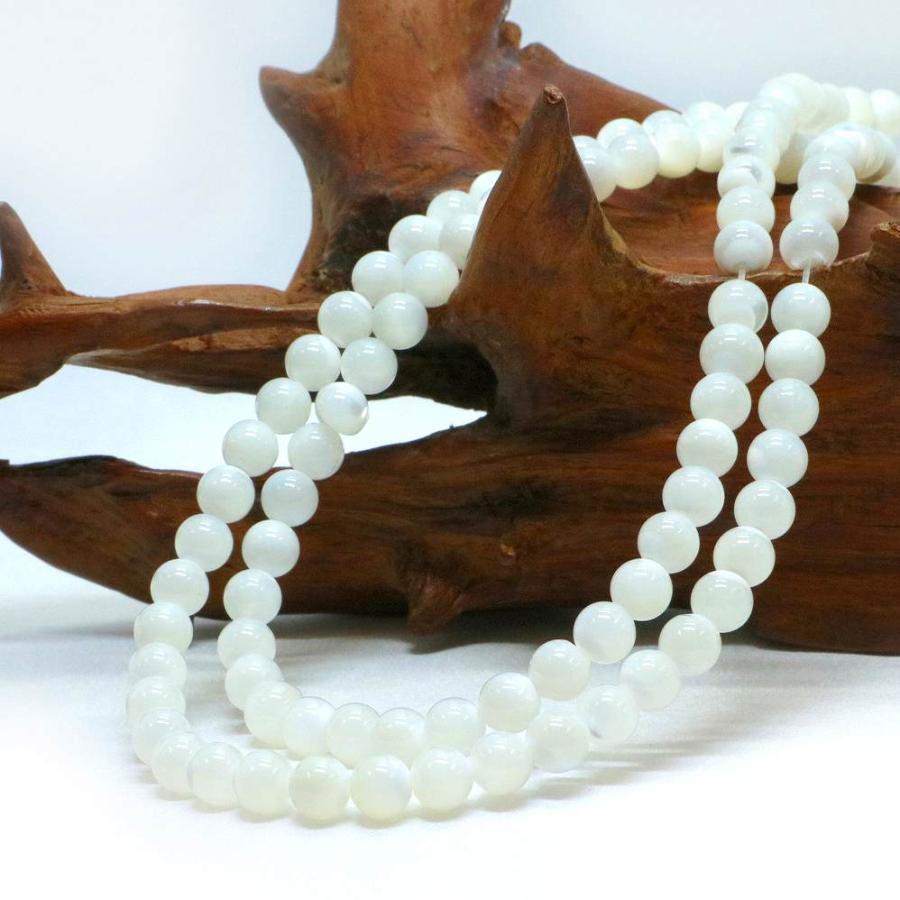 パワーストーン 天然石 ビーズ マザーオブパール（ ホワイト） 丸玉 6mm 1連販売 |  | 02