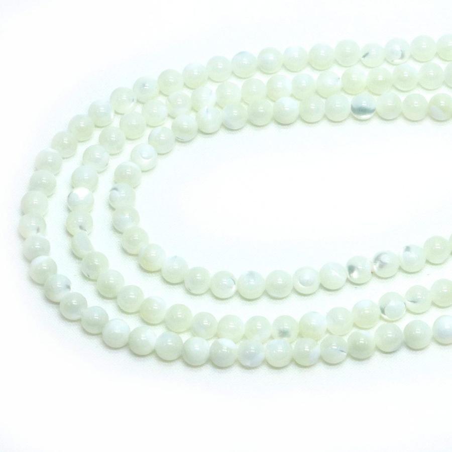 パワーストーン 天然石 ビーズ マザーオブパール（ ホワイト） 丸玉 4mm 1連販売 |  | 01