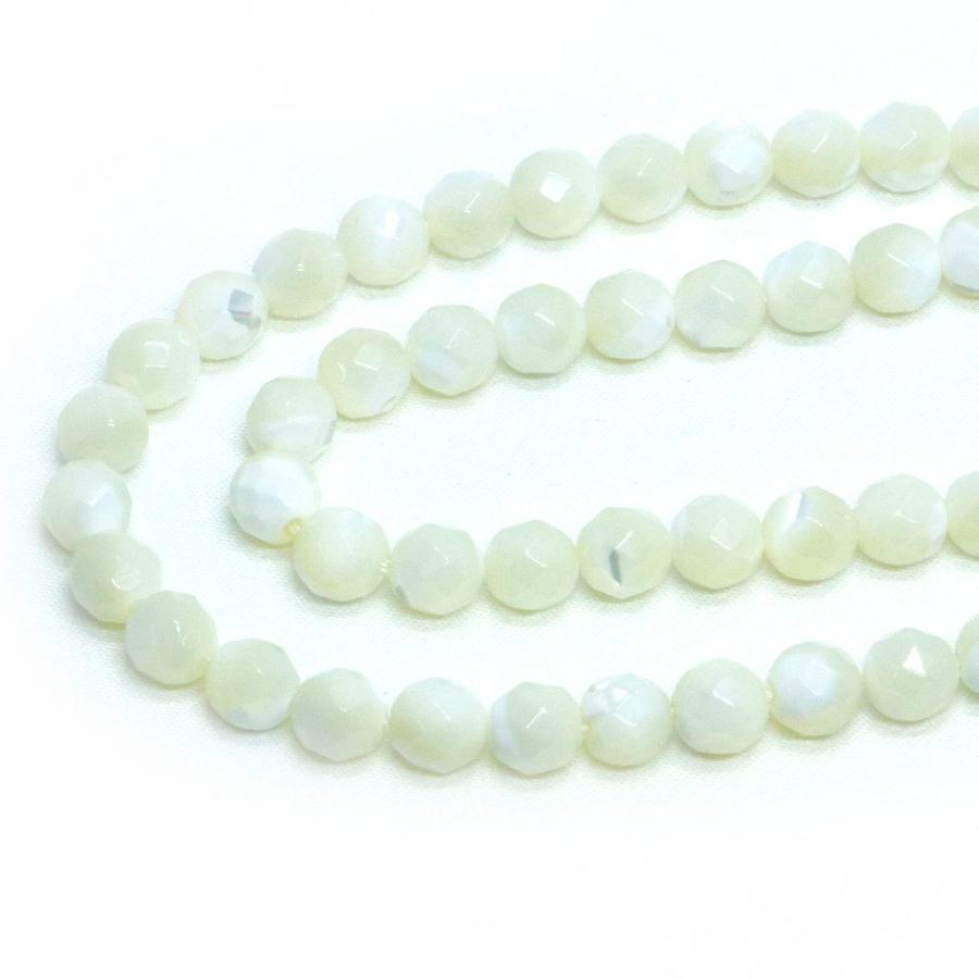 パワーストーン 天然石 ビーズ マザーオブパール（ ホワイト） カット 6mm 1連販売 |  | 01